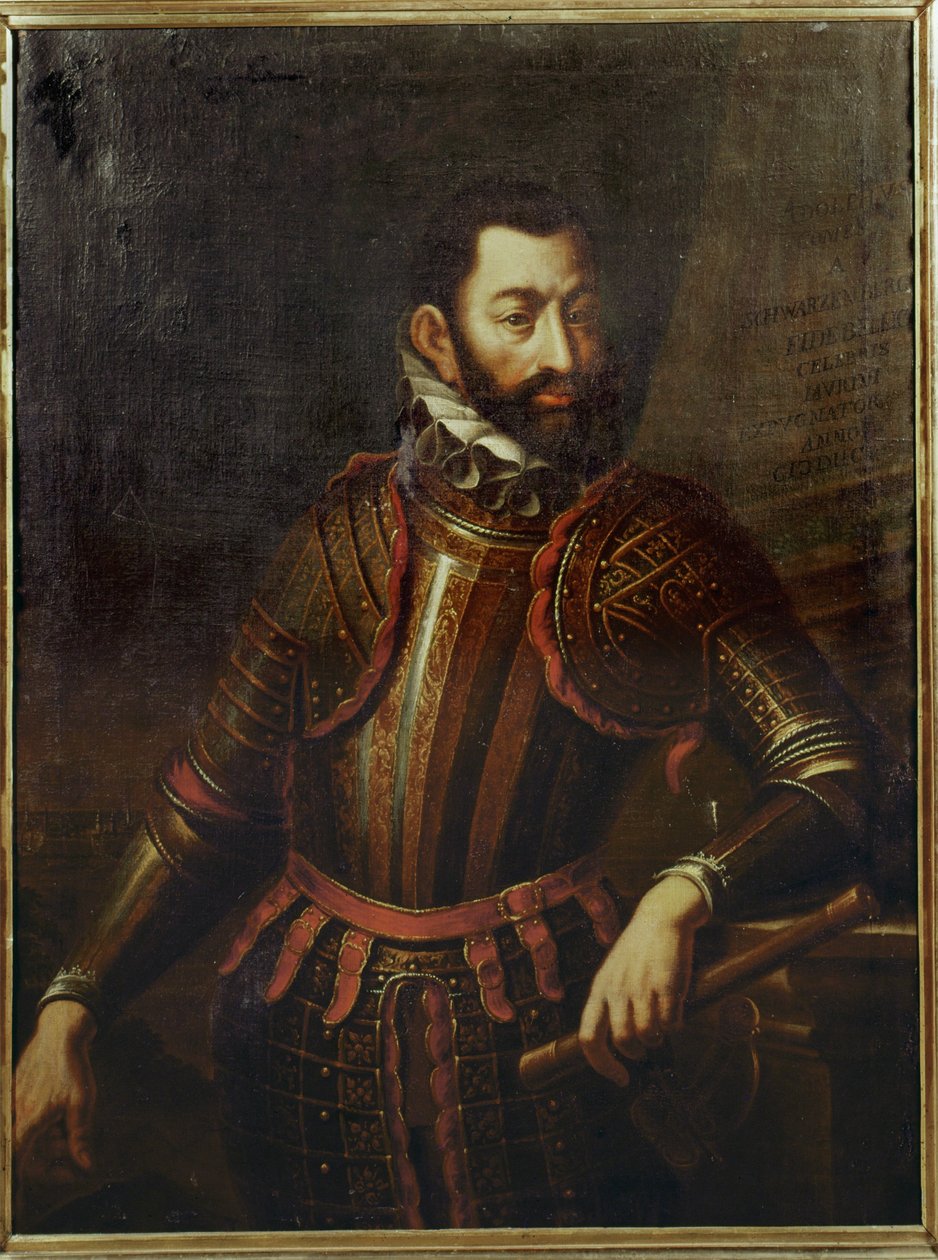 Hrabia Adolf Schwarzenberg, który odbił twierdzę Gyoer na Węgrzech z rąk Turków w 1594 r. ... autorstwa German School