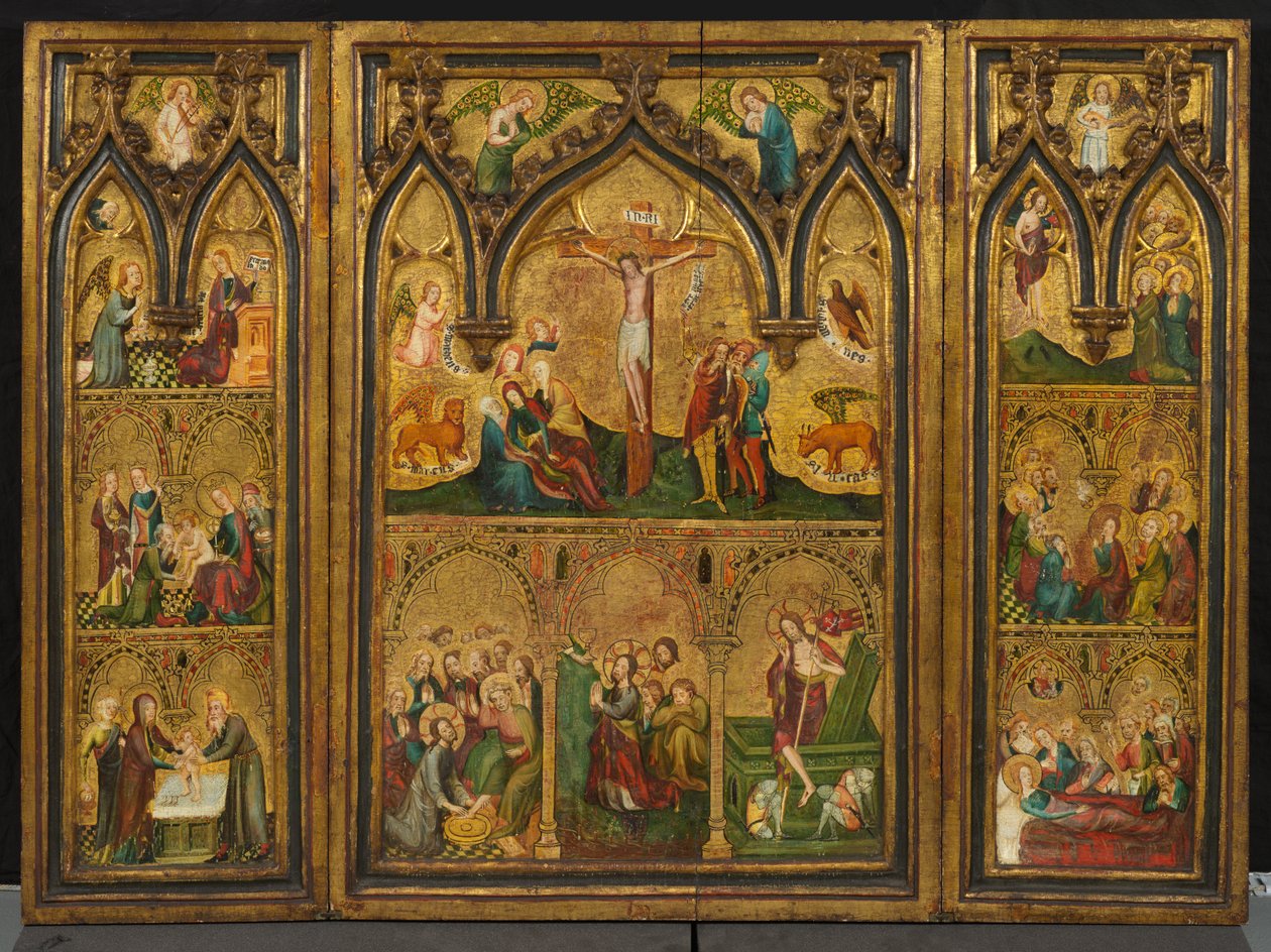 Tryptyk Ukrzyżowania (dawniej znany jako Tryptyk Estouteville), ok. 1374 (tempera na panelu) autorstwa German School