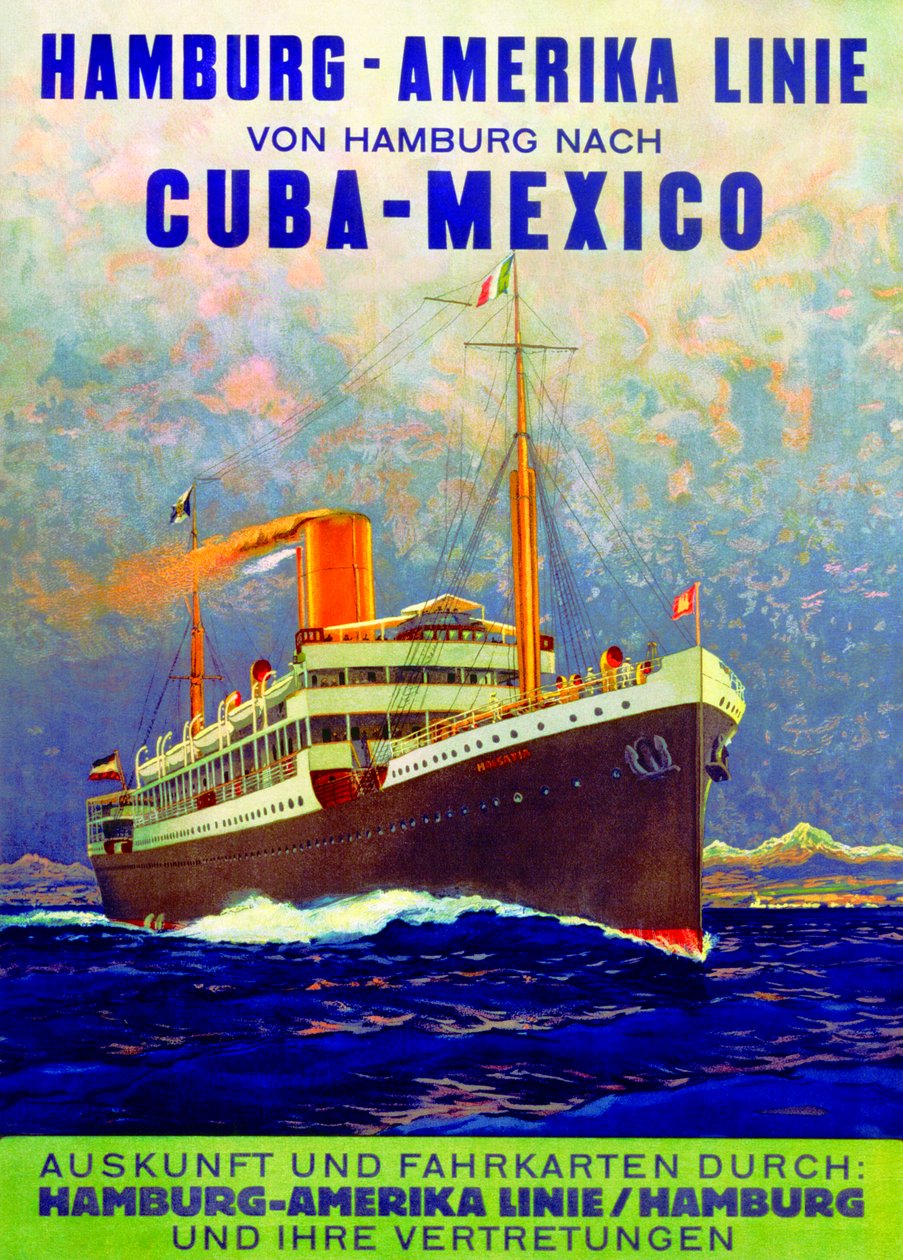Kuba - Meksyk, plakat reklamujący linię Hamburg American Line, 1899 autorstwa German School