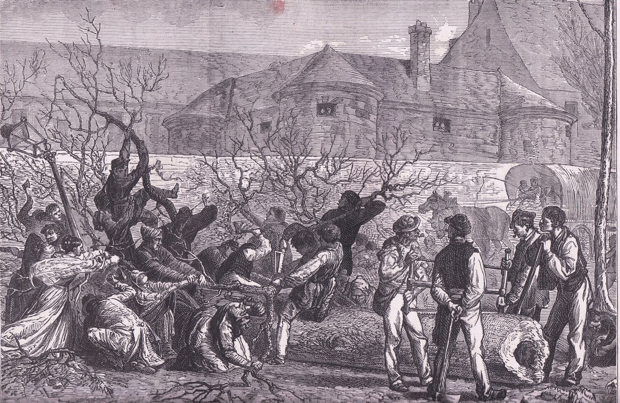 Wycinanie drzew wokół Paryża na drewno opałowe, Cassells History of the War between France and Germany wydane przez Cassell and Company Limited, c.1890 (litho) autorstwa German School