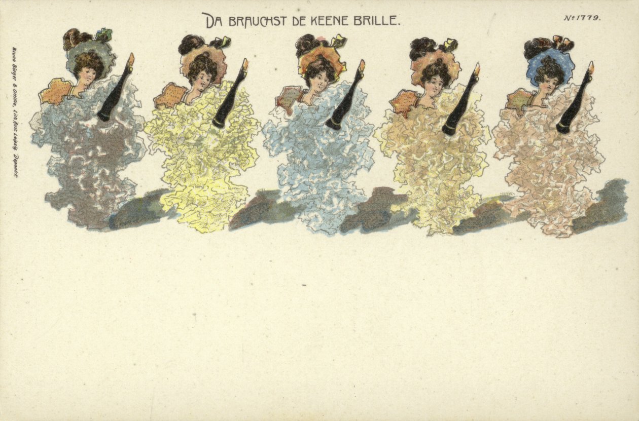 Da Brauchst De Keene Brille (kolorowa litografia) autorstwa German School