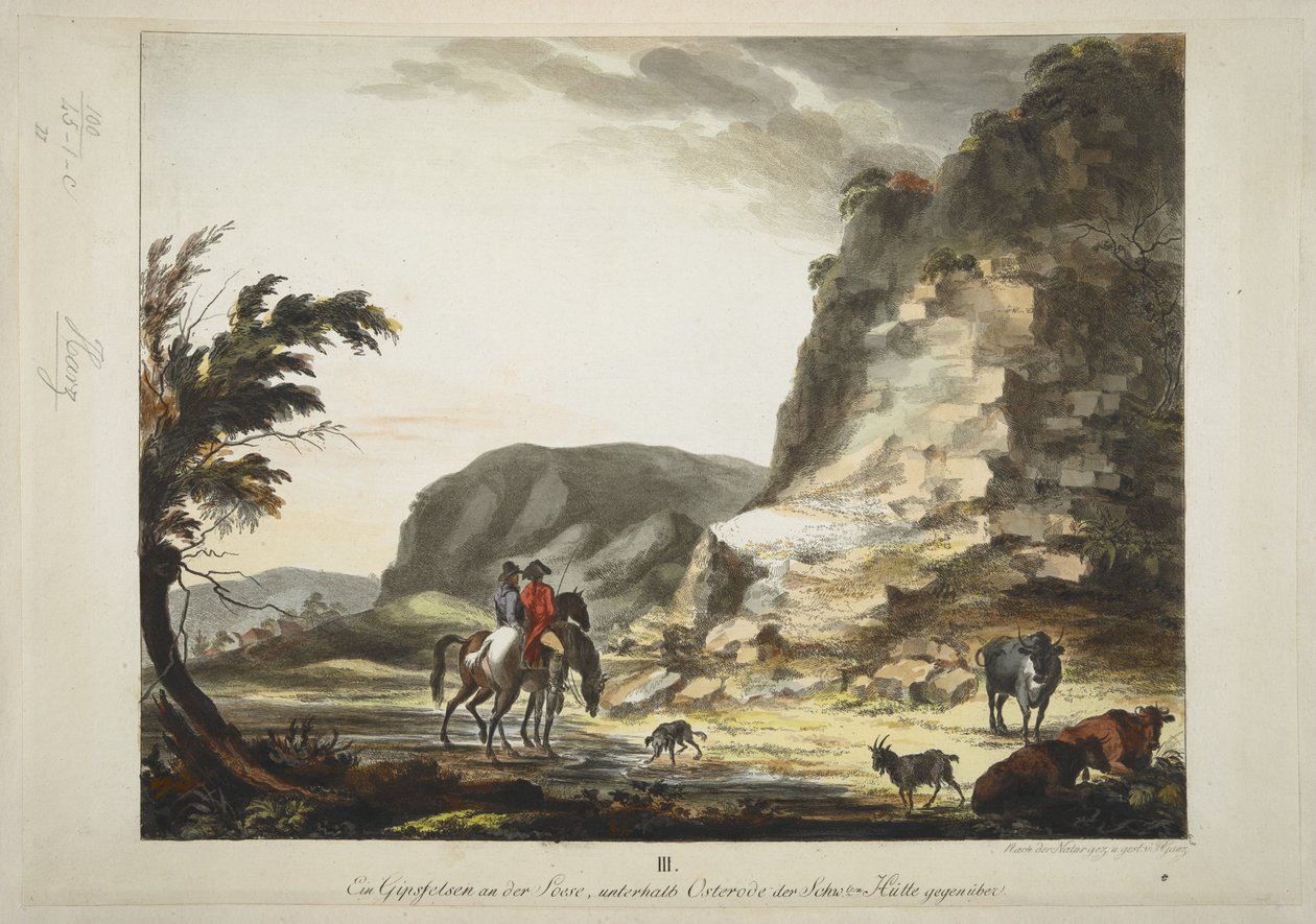 „Der Hübichenstein”, „Cztery widoki w lesie Harz”, Philipp Ganz, ok. 1770-90 (akwaforta ręcznie kolorowana) autorstwa German School