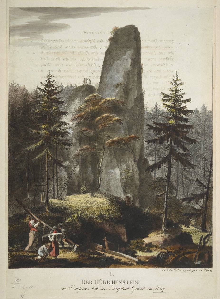 „Der Hübichenstein”, „Cztery widoki w lesie Harz”, Philipp Ganz, ok. 1770-90 (akwaforta ręcznie kolorowana) autorstwa German School