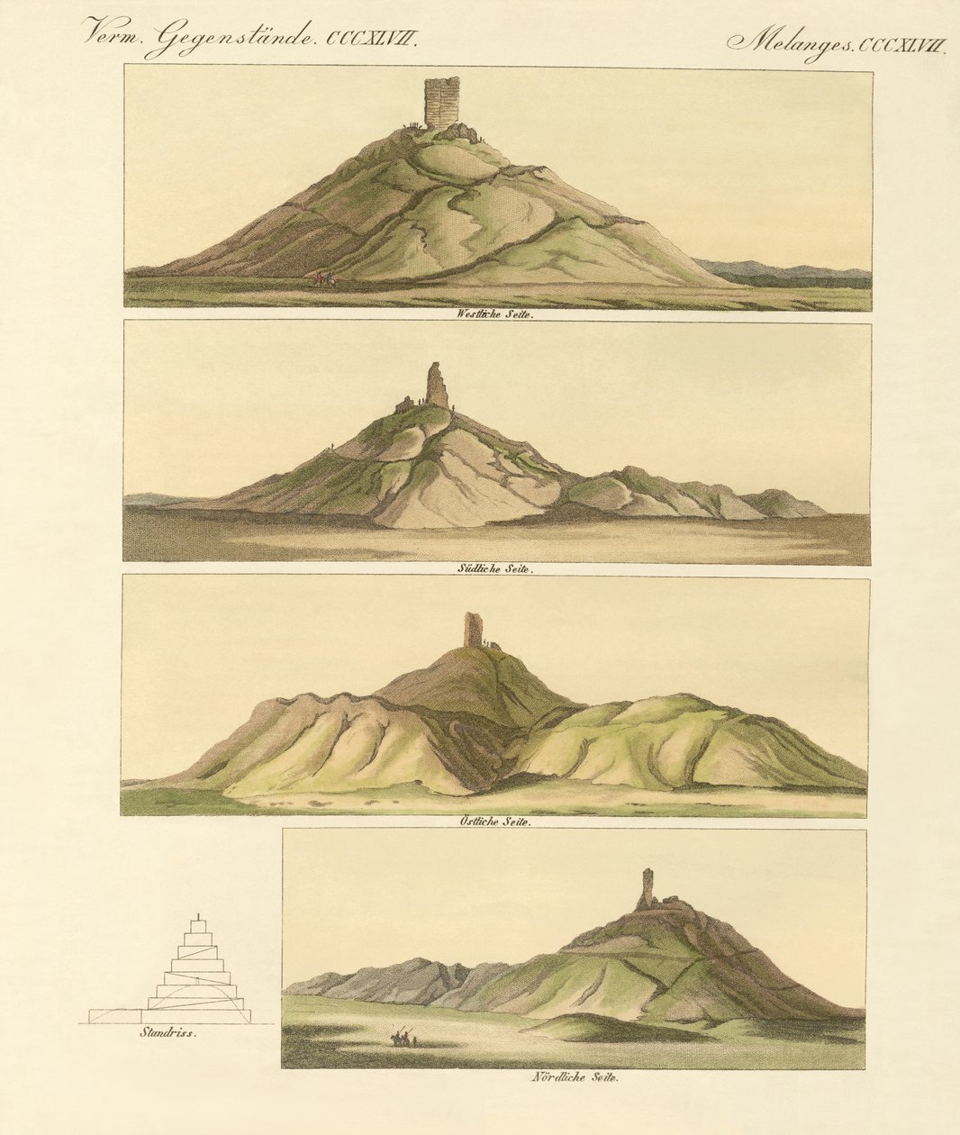 Opis Birs Nimrod lub wieży Babel (kolorowy grawerunek) autorstwa German School