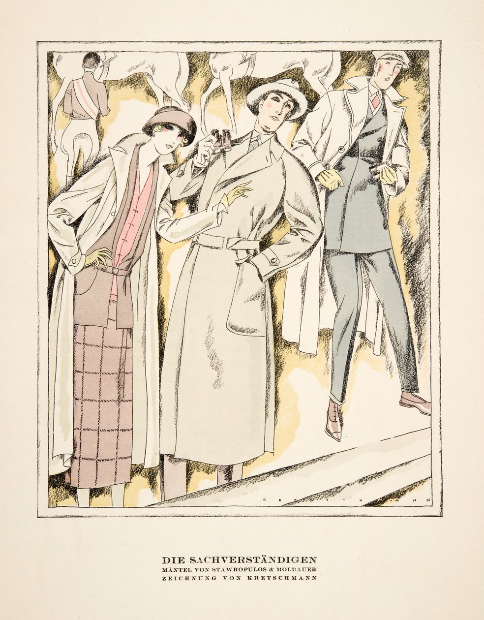 "Die Sachverständigen", reklama płaszczy Stawropulos  Moldauer, ze Styl, wyd. 1922 (druk pochoir) autorstwa German School