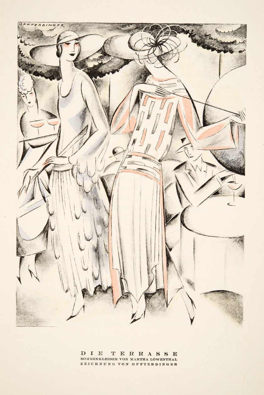 "Die Terrasse" Reklama letnich sukienek autorstwa Marthy Lowenthal, ze Styl, wyd. 1922 (druk pochoir) autorstwa German School