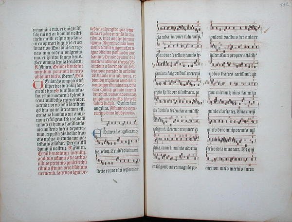 Podwójna strona z chorałową pieśnią zaczerpniętą z inkunabułu, z Missale Romanum, ok.1482 (welum) autorstwa German School