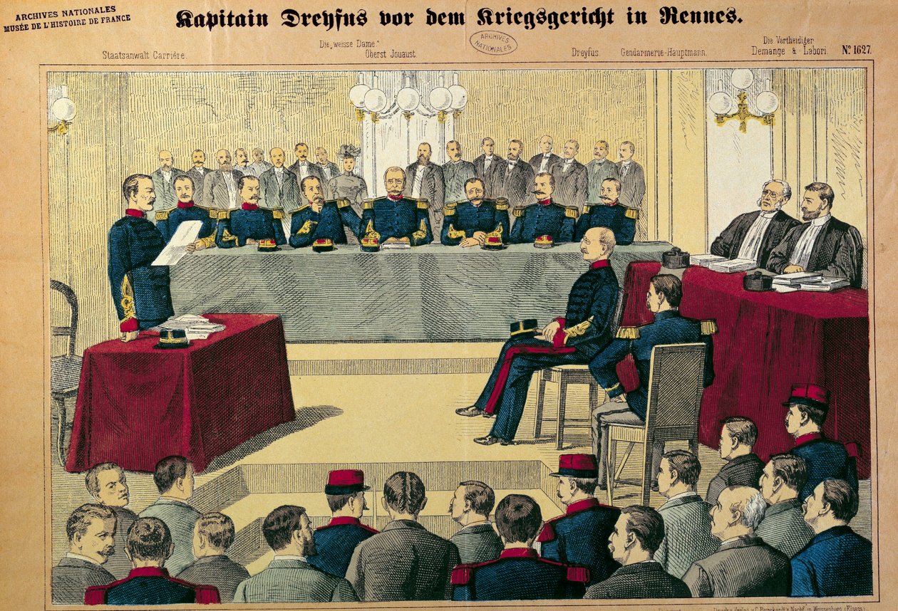 Sprawa Dreyfusa: proces rewizji kapitana Dreyfusa (1859-1923) Ilustracja z prasy niemieckiej autorstwa German School