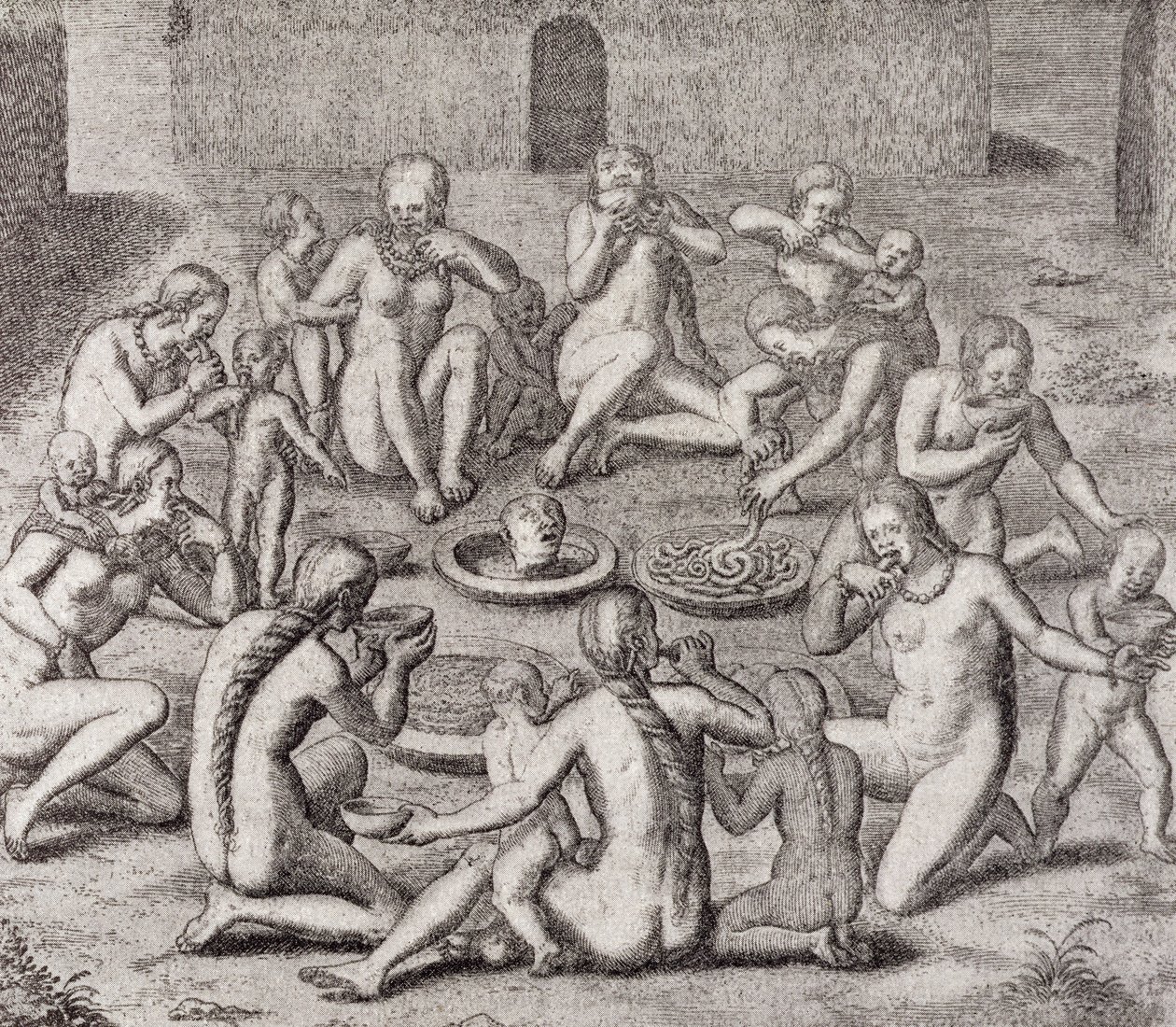 Spożywanie ciała więźnia według starego historyka, z „Historia Antipodum” Gottfrieda, wyd. 1655, z „Romansu nad rzeką” tom. I, WH Koebel, 1914 autorstwa German School