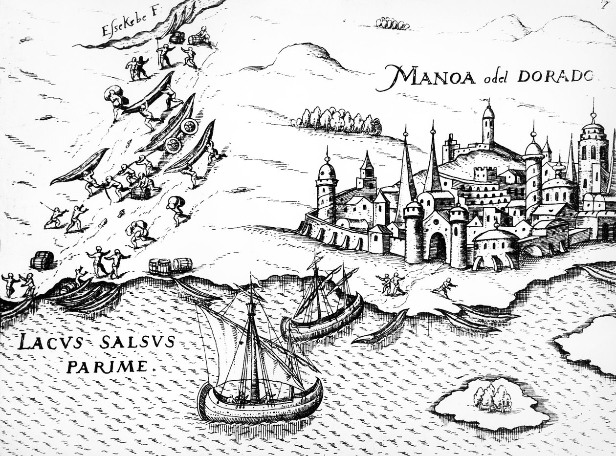 Eldorado, ilustracja z Regni Guianae, G. Raleigh, 1594-96 autorstwa German School