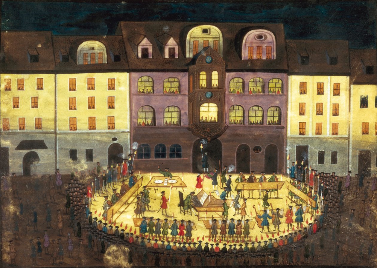 Muzyka wieczorna w hamburskiej uczelni muzycznej, ok. 1740 (olej na płótnie) autorstwa German School