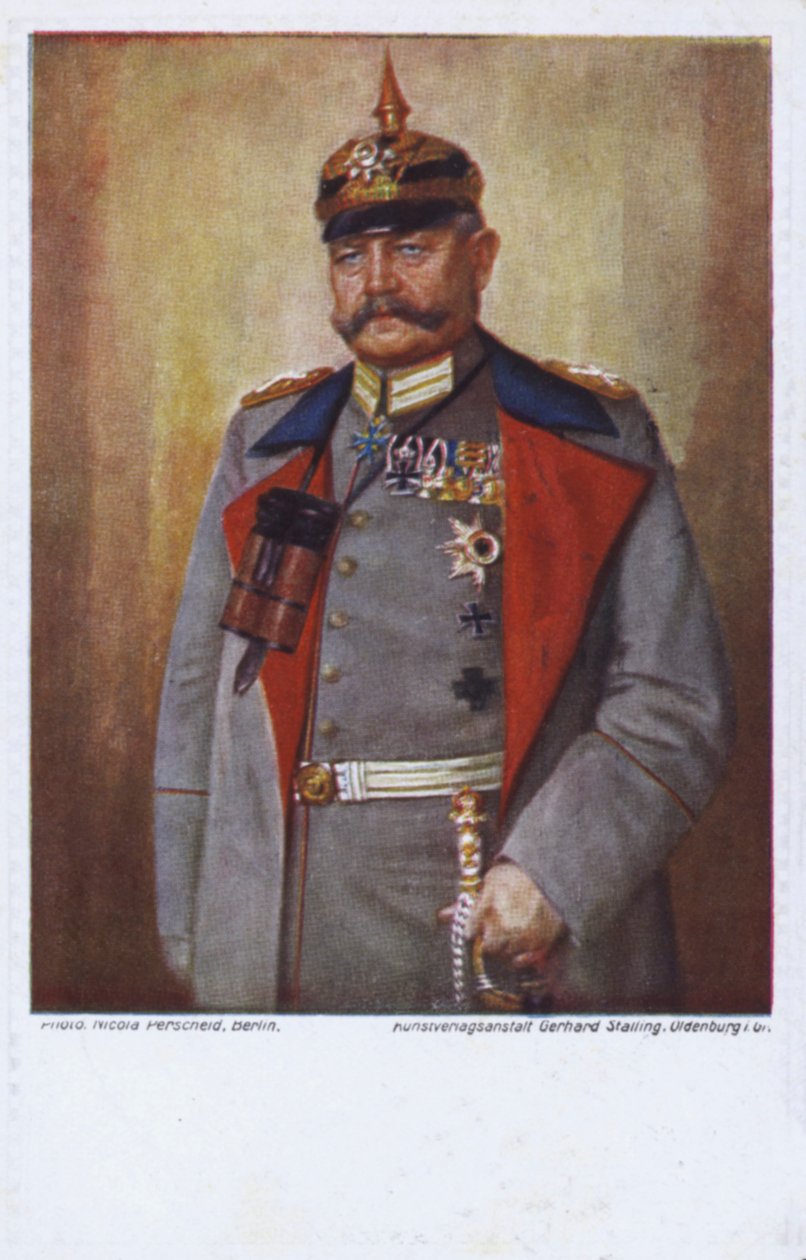 Feldmarszałek Paul von Hindenburg, dowódca armii niemieckiej podczas I wojny światowej (kolorowa litografia) autorstwa German School