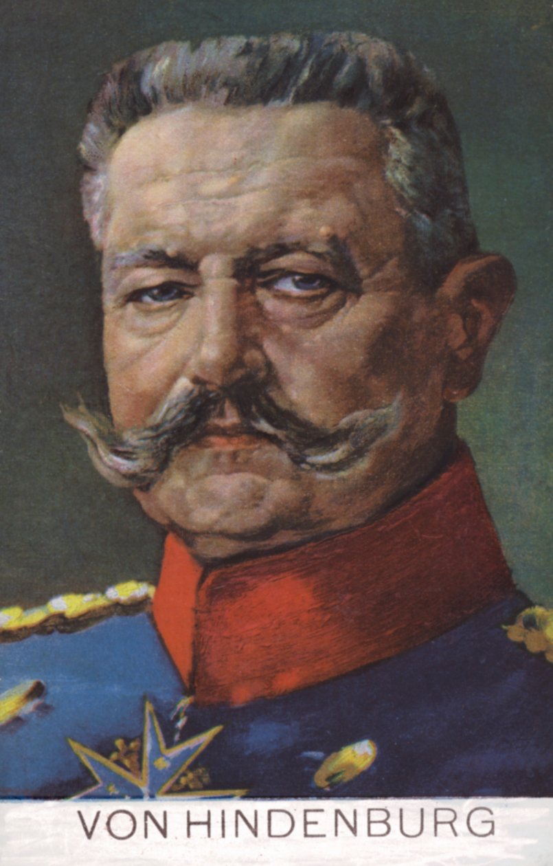 Feldmarszałek Paul von Hindenburg, dowódca armii niemieckiej podczas I wojny światowej (kolorowa litografia) autorstwa German School
