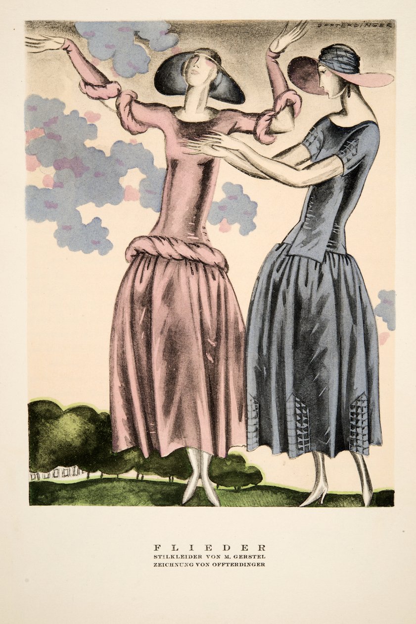 "Flieder", reklama odzieży M. Gerstela, ze Stylu, wyd. 1922 (druk pochoir) autorstwa German School