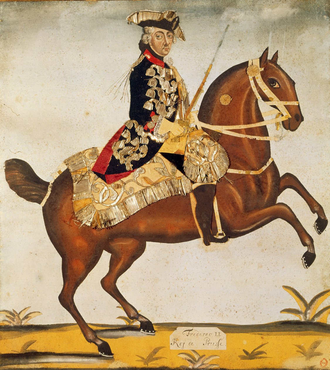 Fryderyk II Wielki (1712-1786) Król Prus (akwarela i złoty liść) autorstwa German School