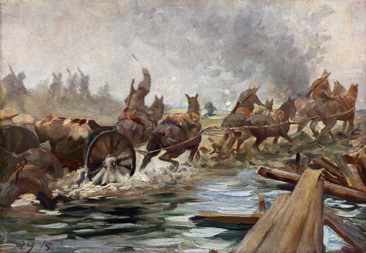Z frontu wschodniego, transport amunicji (kolorowa litografia) autorstwa German School