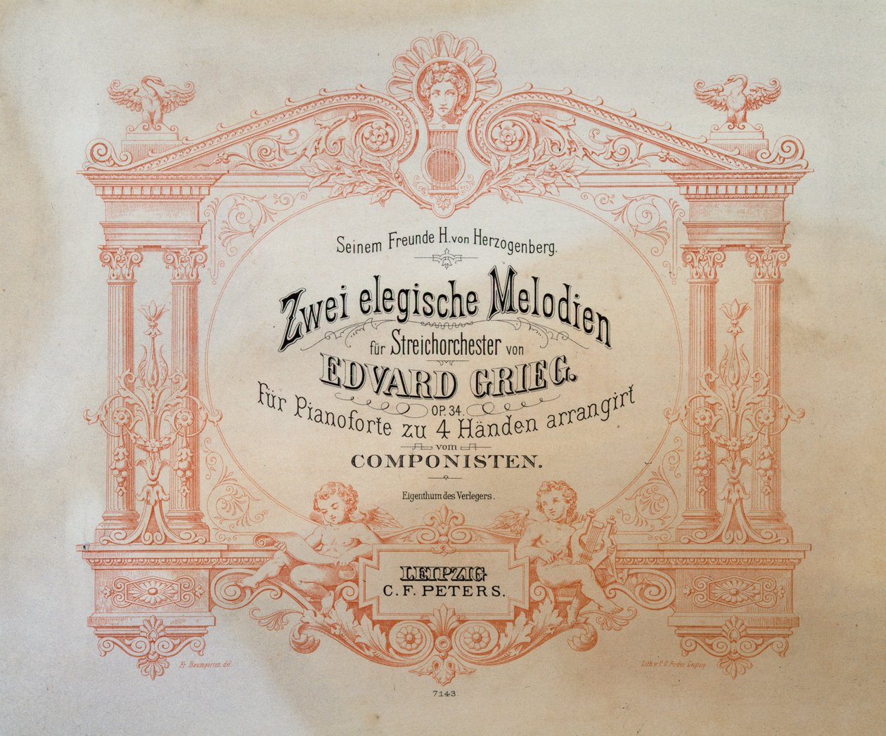 Frontyspis dwóch melodii elegijnych Edwarda Hagerupa Griega (1843-1907). autorstwa German School