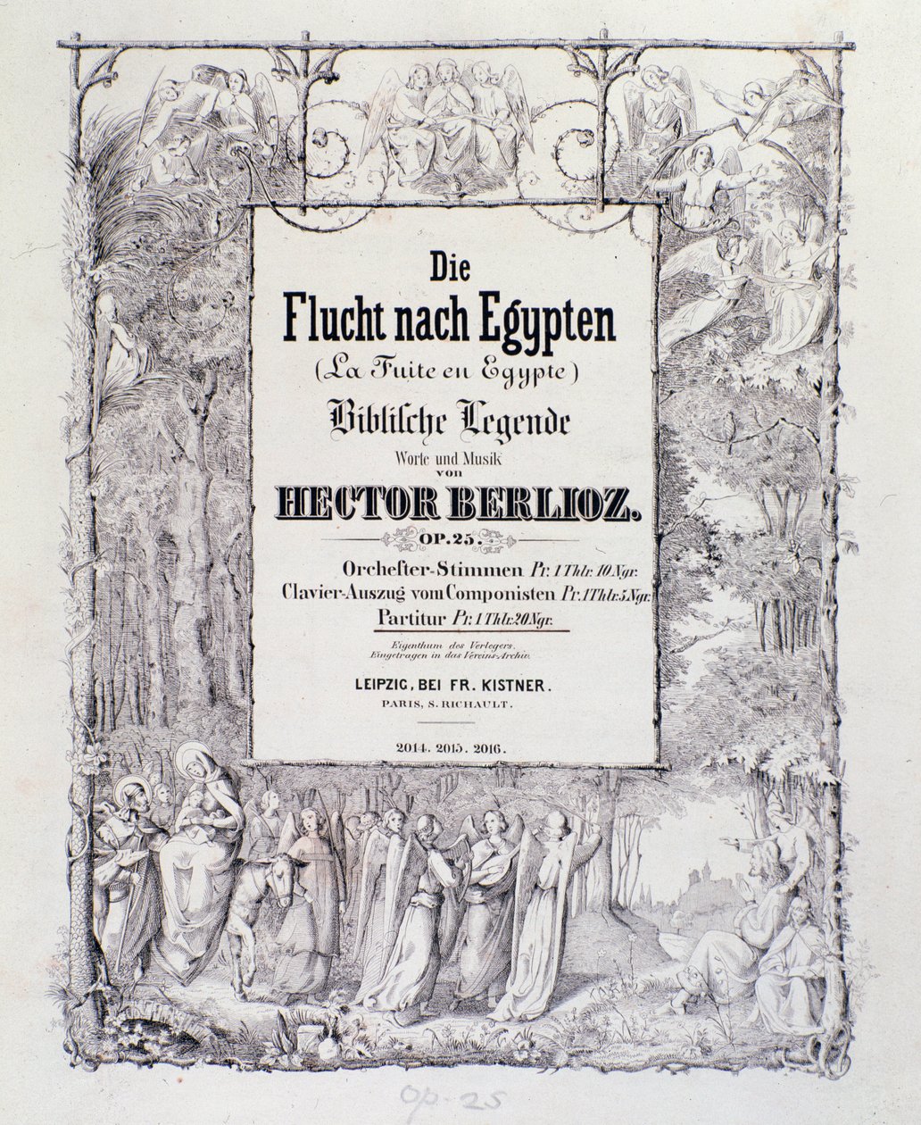 Frontyspis partytury niemieckiej edycji „Ucieczka do Egiptu, opus 25”” uwertury francuskiego kompozytora romantycznego Hectora Berlioza autorstwa German School