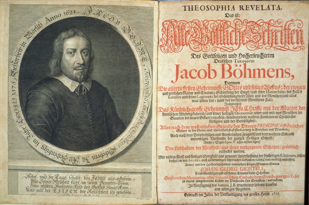 Frontyspis do Teozofii Revelata autorstwa Jacoba Boehme, 1715 (druk i grawerowanie) autorstwa German School