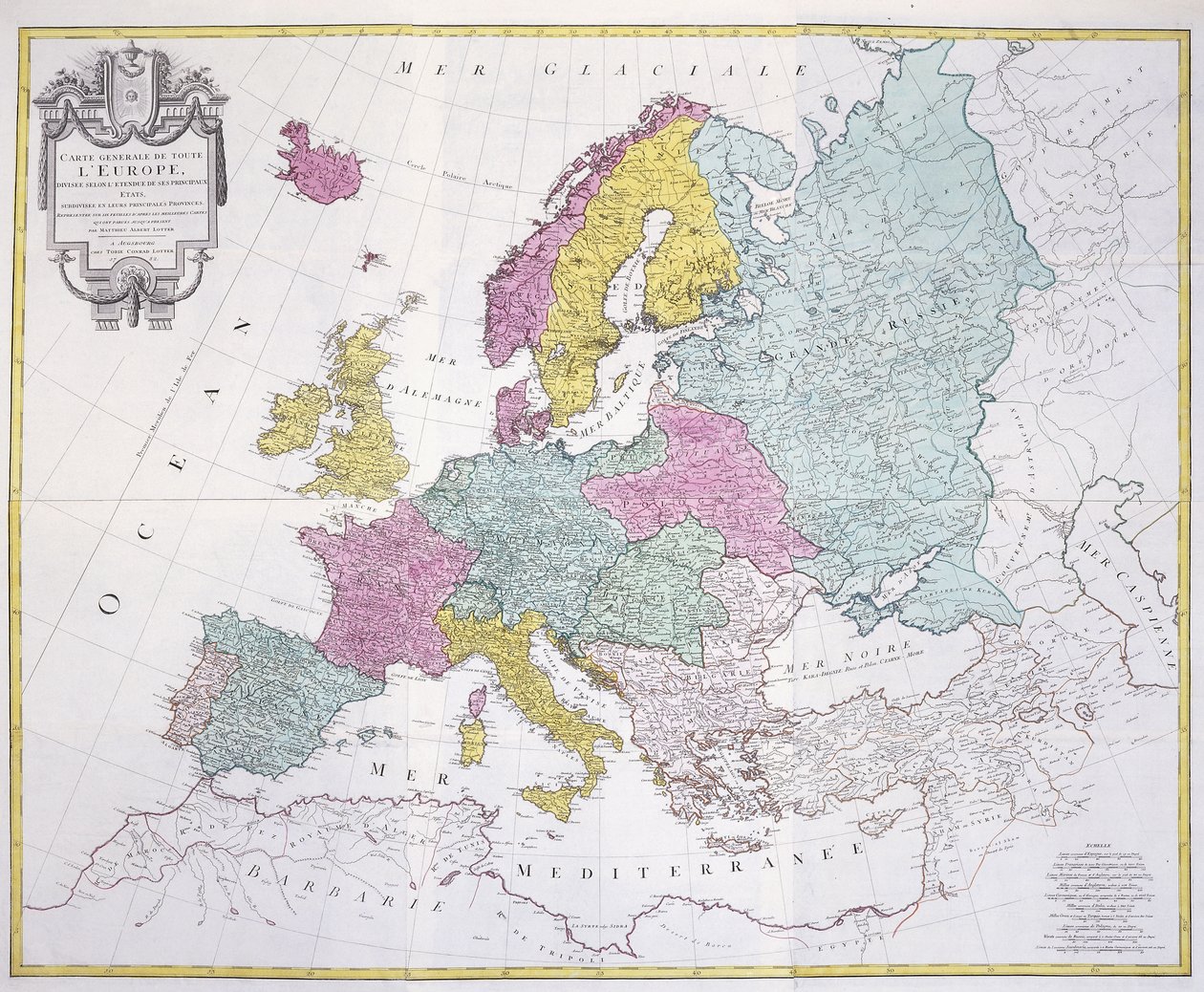Mapa ogólna całej Europy z podziałem na jej główne kraje, 1782 r. autorstwa German School