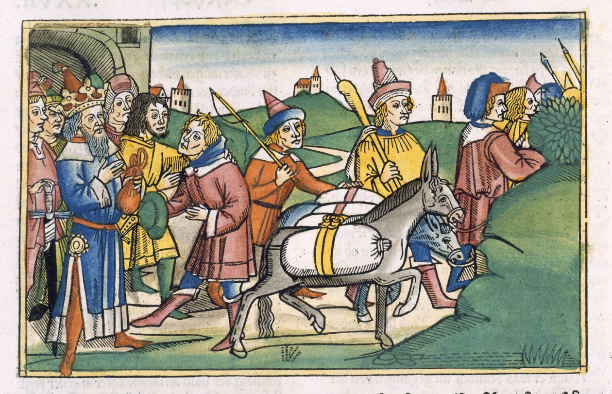 Rodzaju 41 14-24 Sen faraona, z „Biblii Norymberskiej (Biblia Sacra Germanaica)” (drzeworyt kolorowy) autorstwa German School