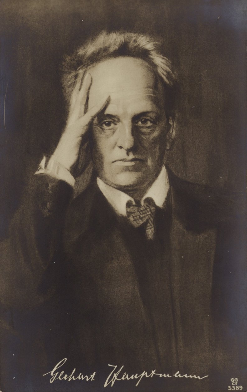 Gerhard Hauptmann (1862-1946), niemiecki dramaturg i powieściopisarz (litografia) autorstwa German School