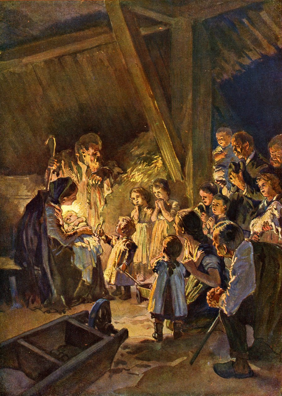Niemiecka scena bożonarodzeniowa z dziećmi, ok. 1908 (druk) autorstwa German School