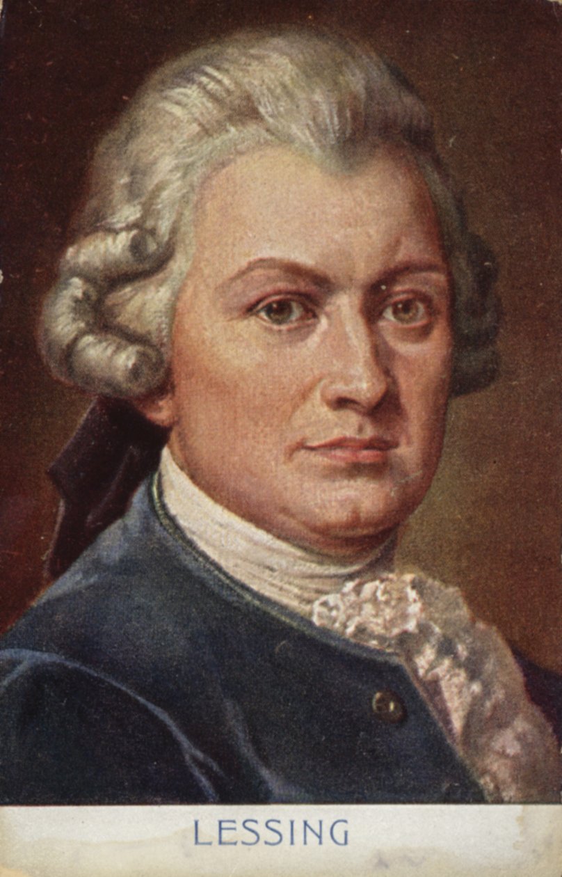 Gotthold Ephraim Lessing (1729-1781), niemiecki pisarz, filozof i dramaturg (kolorowa litografia) autorstwa German School