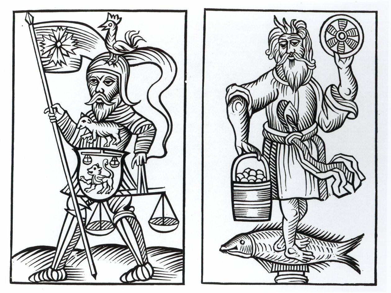 Hermensul lub Irminsul (po lewej) i Crodon (po prawej) bożki starożytnych Sasów, według drzeworytu w Annales Circuli Westphalia Hermana Stangefola, opublikowanego 1656 autorstwa German School