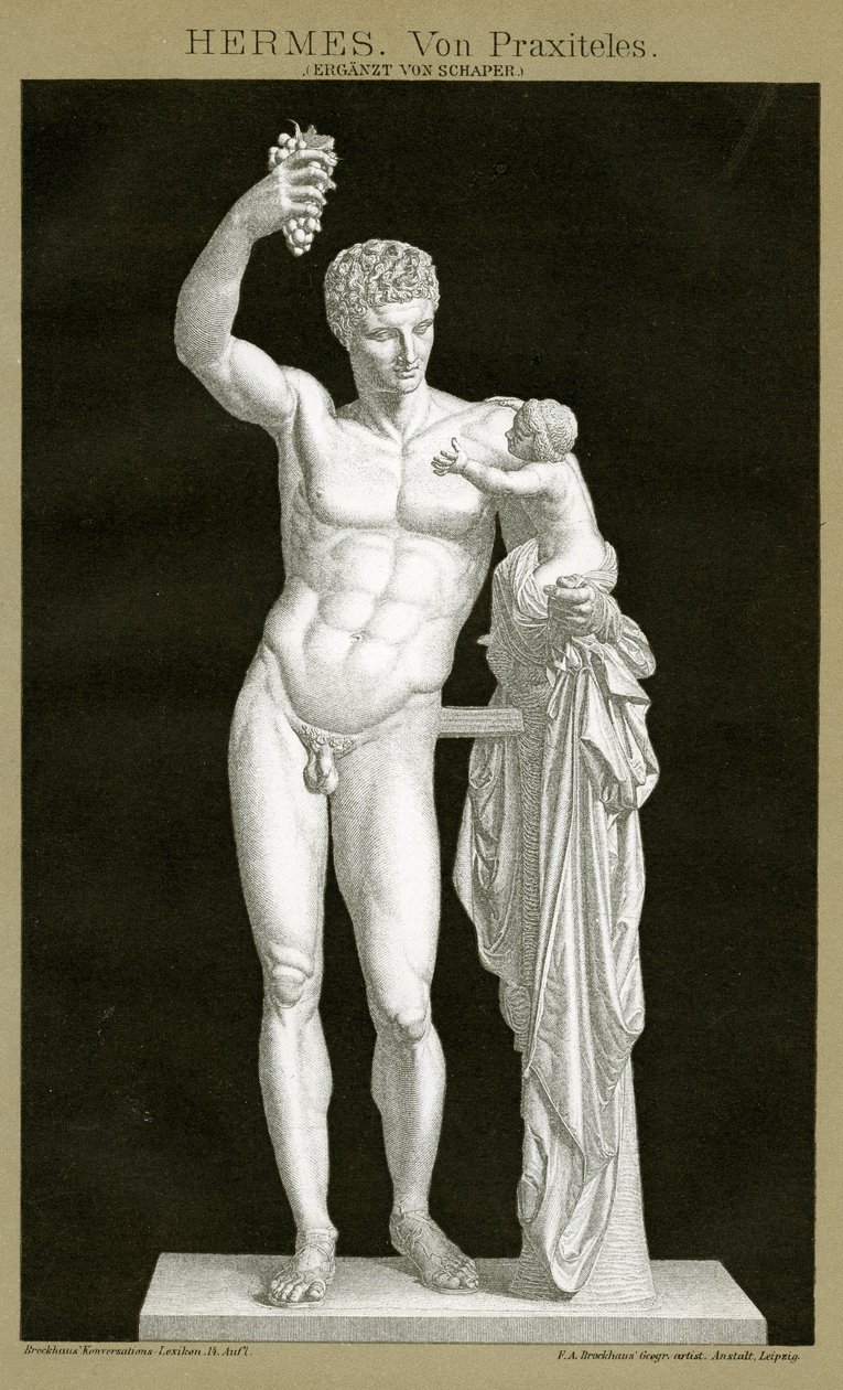 Hermes i Dzieciątko Dionizos przypisywane Praksytelesowi ok. 1895 r. (chromolitografia kolorowa) autorstwa German School