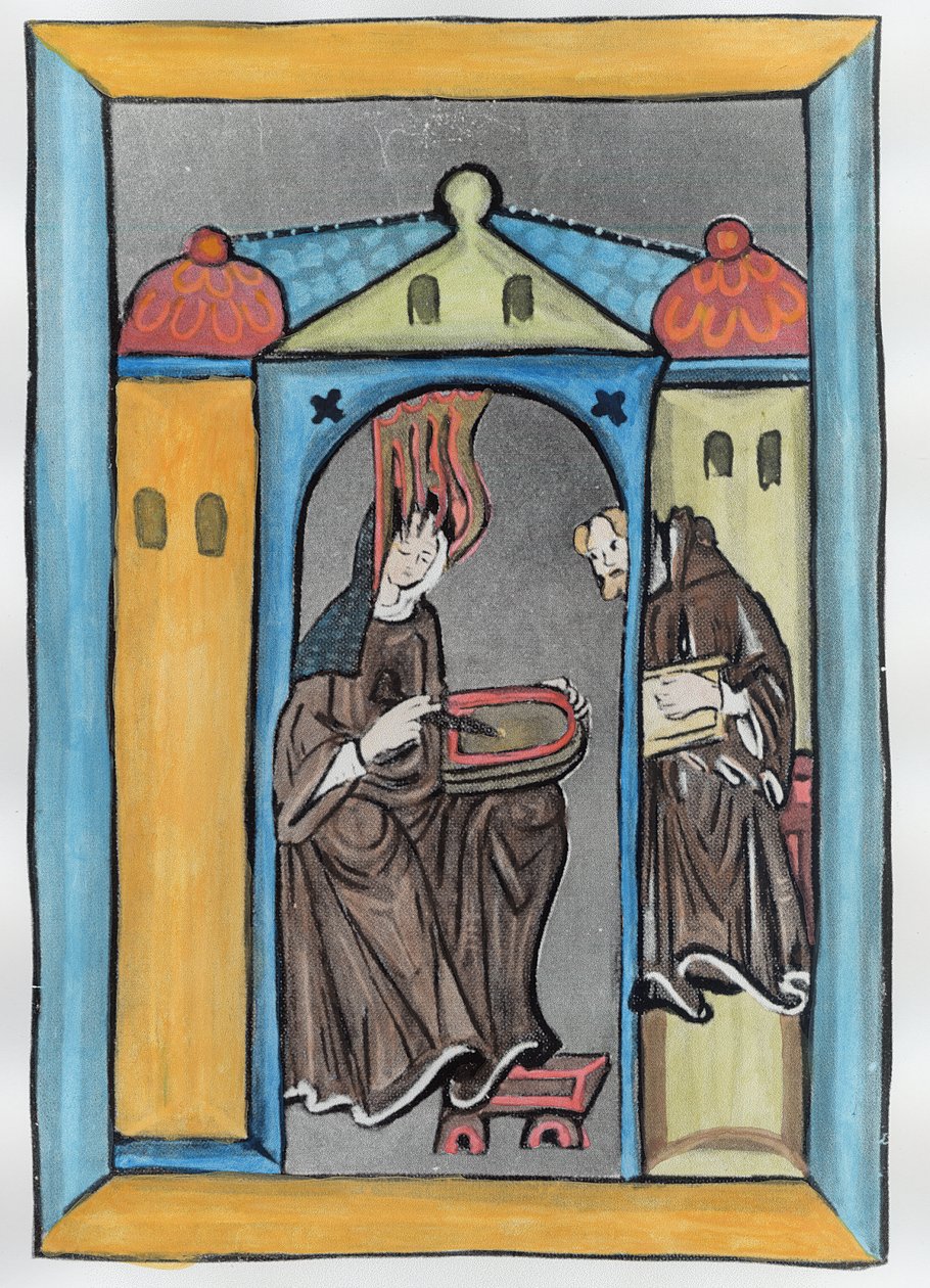 Hildegarda z Bingen odbierająca Światło z Nieba, ok.1151 (późniejsze zabarwienie) autorstwa German School