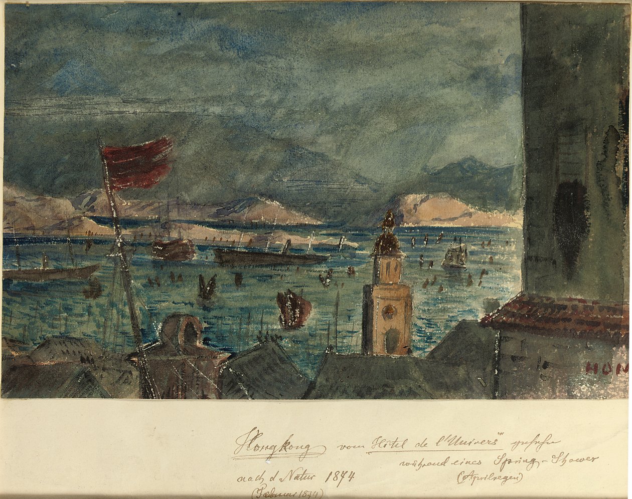 Hongkong z Hotel de l"Univers: kwiecień w Azji, 1874 r. autorstwa German School