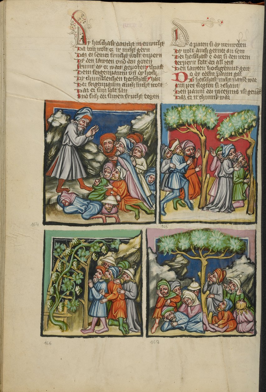 Iluminacje z Weltchronik Ms 33 fol. 135v, c.1400-10 (tempera, złota i srebrna farba, tusz na pergaminie) autorstwa German School