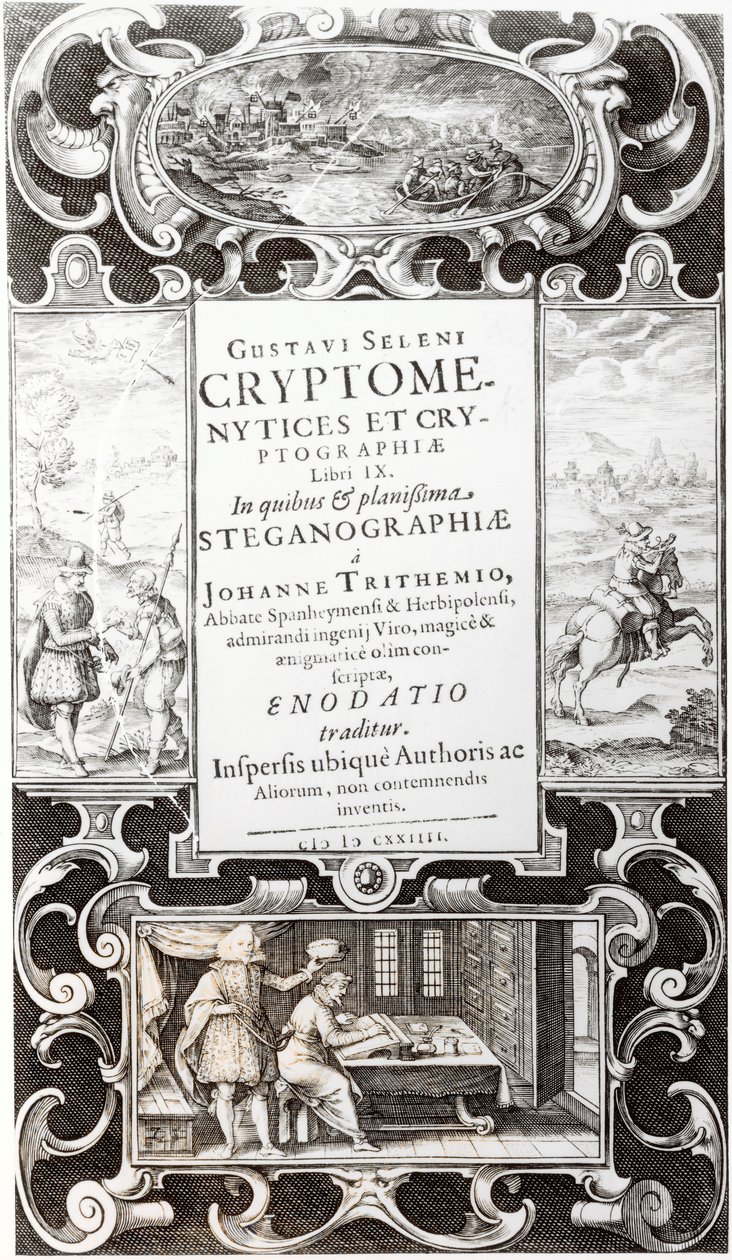 Ilustracja z księgi 9 Cryptomenysis and Cryptography Gustavusa Selenusa (Augustusa, księcia Brunszwiku), 1624 autorstwa German School