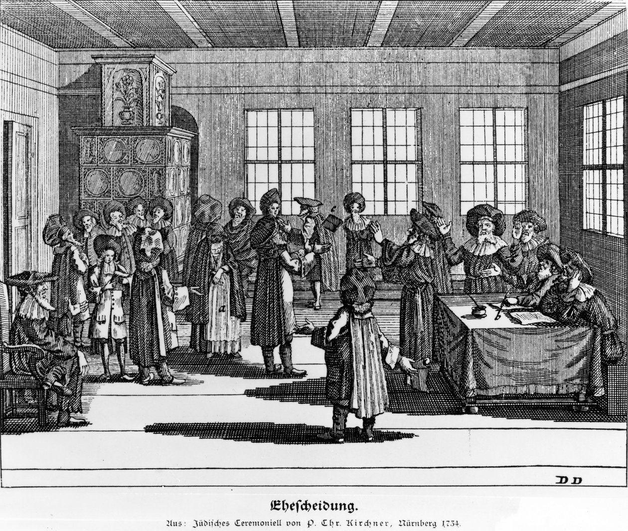 Ilustracja zaczerpnięta z ceremonii żydowskiej lub opis tych zwyczajów autorstwa Paula Christiana Kirchnera, 1724 autorstwa German School