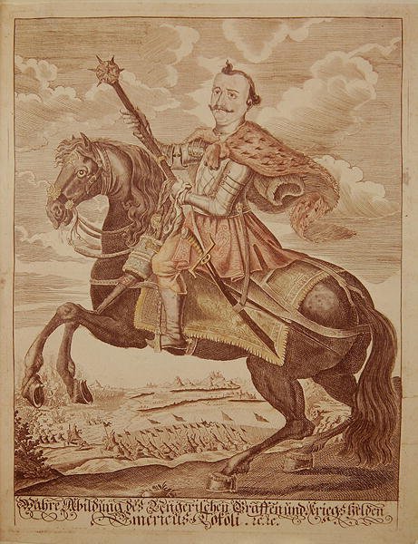 Imre Thokoly (1657-1705), książę Siedmiogrodu (kolorowy grawerunek) autorstwa German School