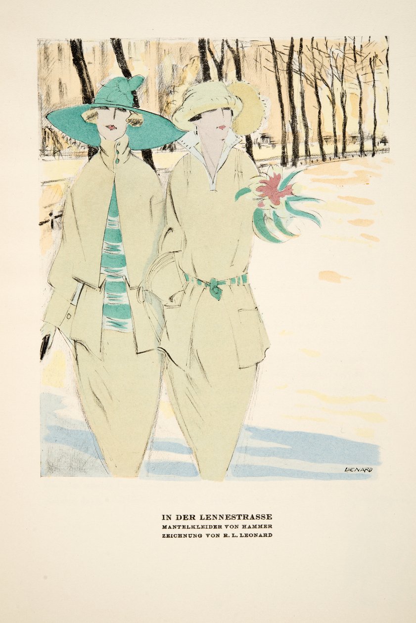 "In Der Lennestrasse", reklama płaszczy firmy Hammer, ze "Stylu", wyd. 1922 (druk pochoir) autorstwa German School