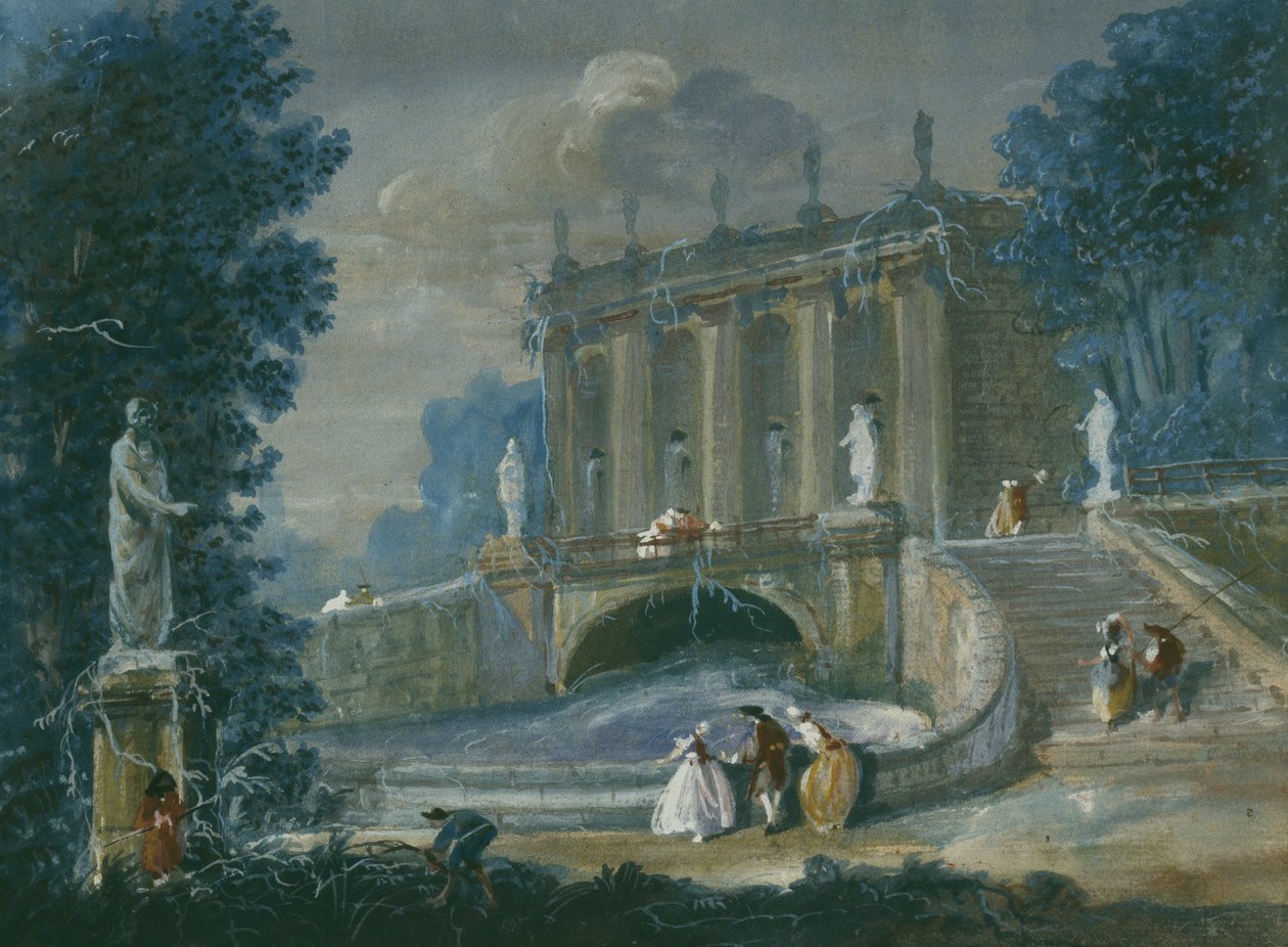W ogrodach Pałacu Sanssouci, Poczdam, Prusy (wc na papierze) autorstwa German School