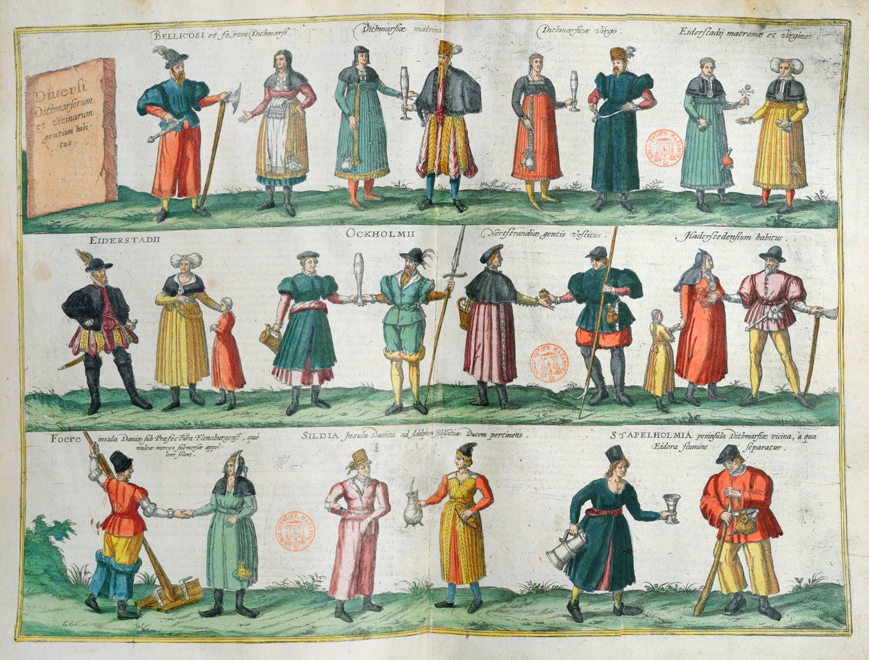 Mieszkańcy Dithmarschen (Dania), ilustrowana tablica z Theater des Cites du Monde autorstwa G. Brauna, Koln, 1572-1618 autorstwa German School
