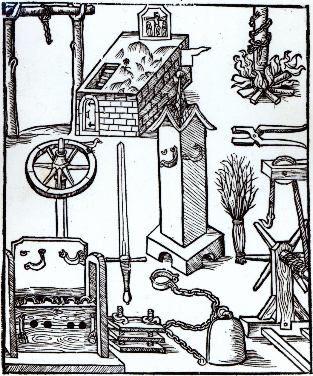 Narzędzia egzekucji, karania i tortur, ilustracja z Bamberger Halsgericht, 1507 r. autorstwa German School