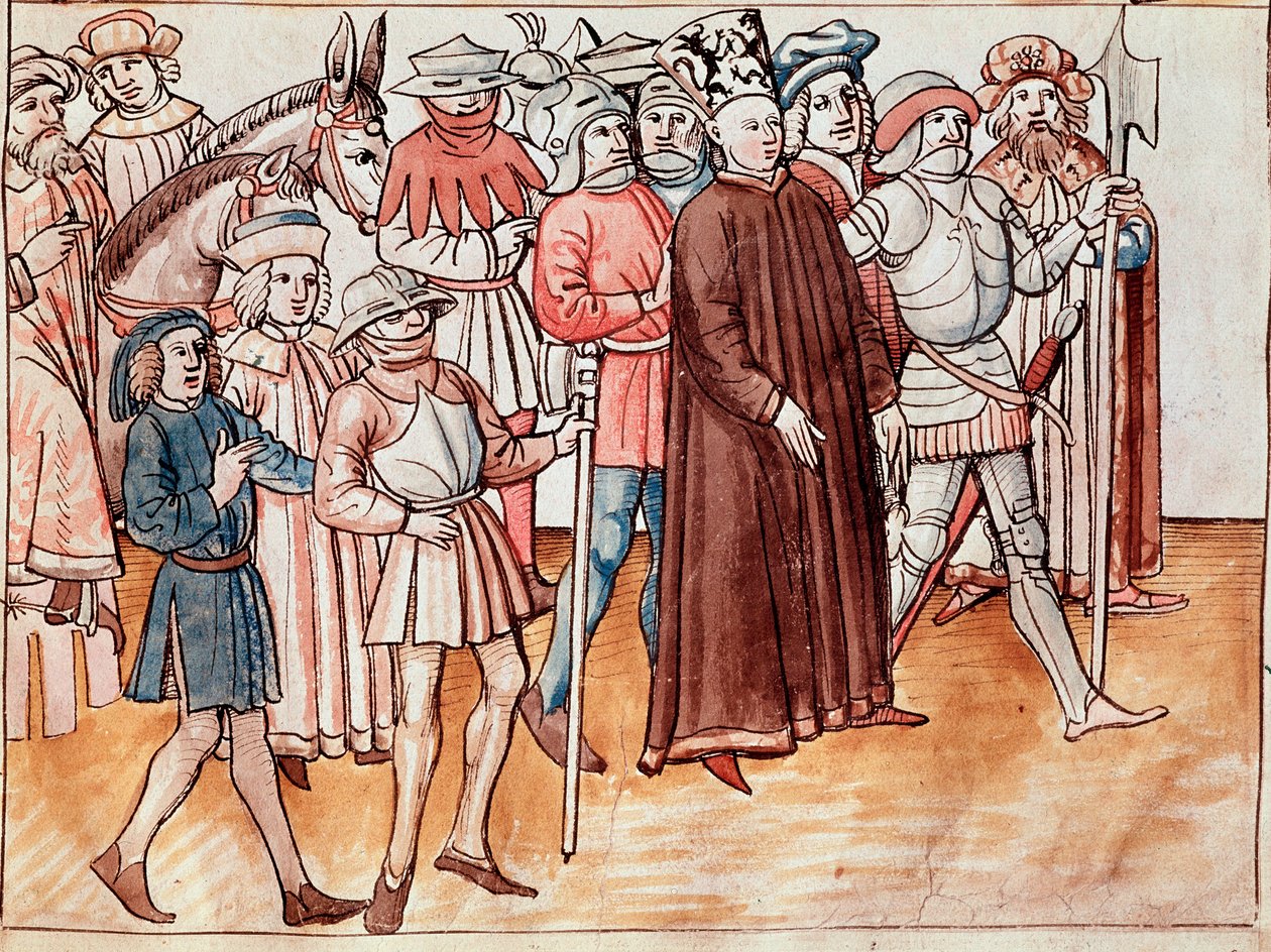 Jan Hus zostaje schwytany i skazany na stos (Miniatura autorstwa German School