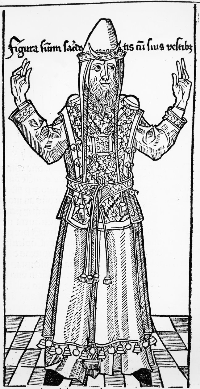 Arcykapłan żydowski, z Liber Chronicarum Hartmanna Schedla, opublikowane w Norymberdze, 1493 autorstwa German School