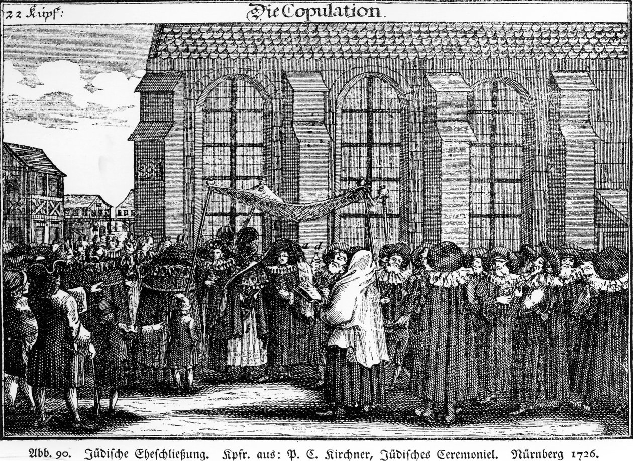 Żydowska procesja ślubna Georga Puschnera z Kirchners Jüdisches Ceremoniel, 1726 autorstwa German School