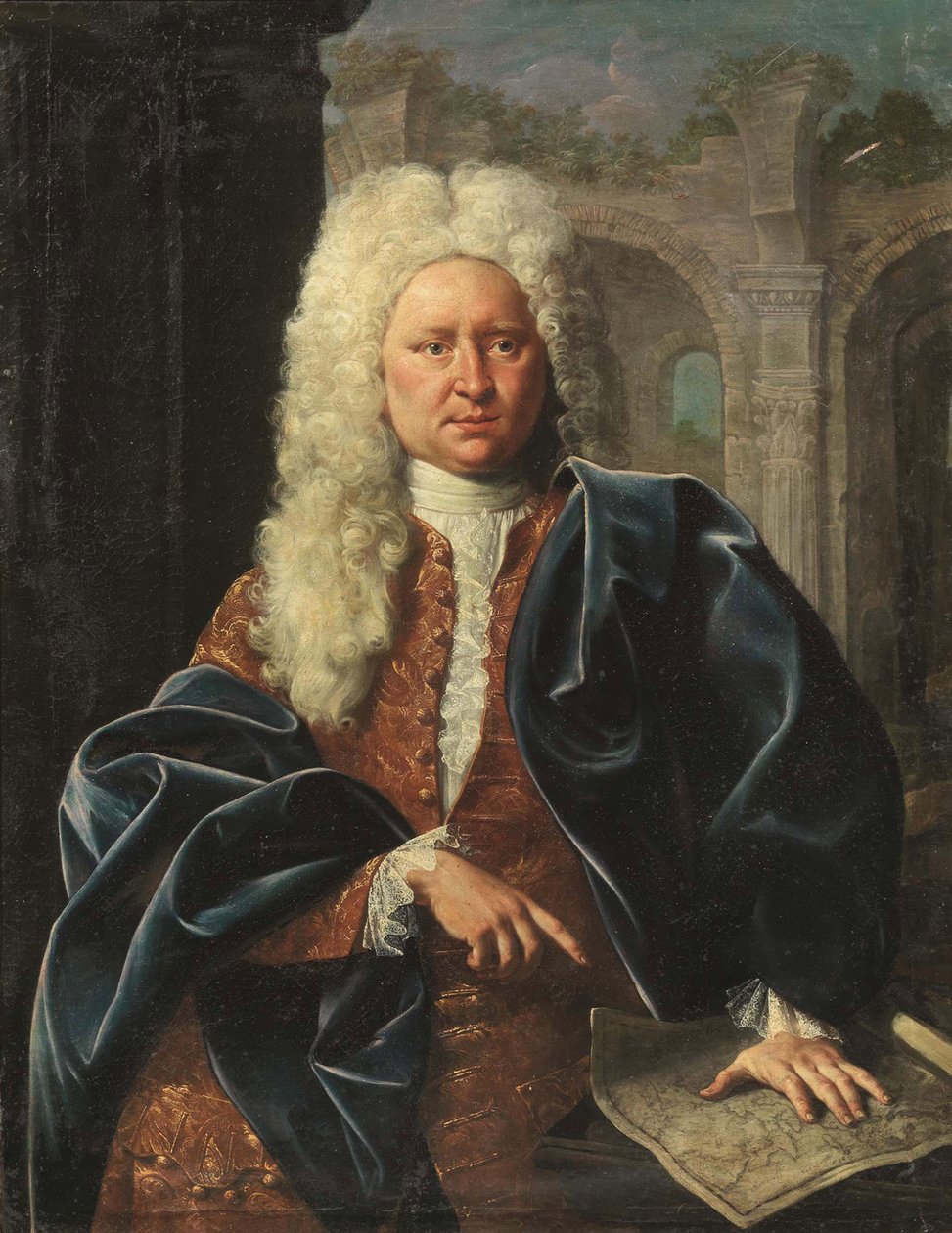 Johann Baptist Homann, geographe et cartographe allemand - Portret Johanna Baptist Homann (1664-1724), Anonymous . Olej na płótnie, I tercja XVIII w. Kolekcja prywatna autorstwa German School