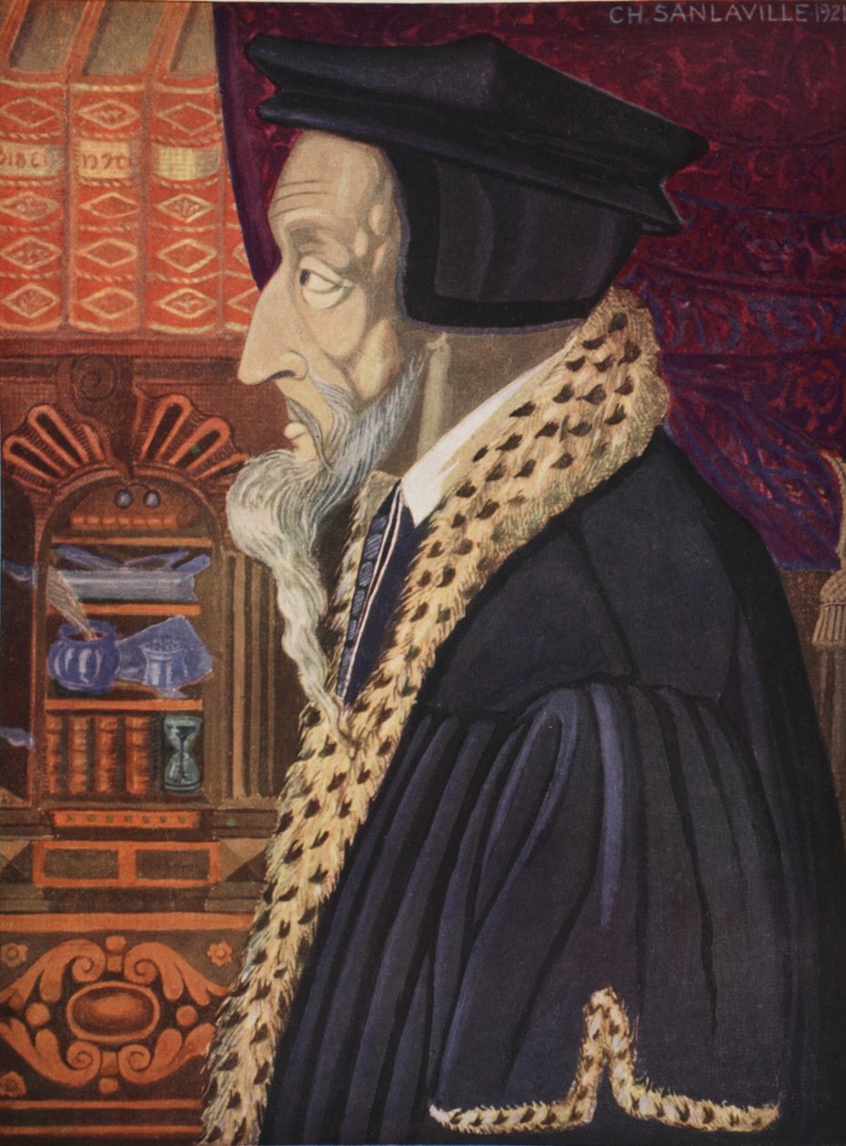 John Calvin, kopia M. Charles Sanlaville (fl.1920-30), ilustracja z Histoire de la Nation Francaise, Gabriel Hanotaux (1853-1944), 1924 autorstwa German School