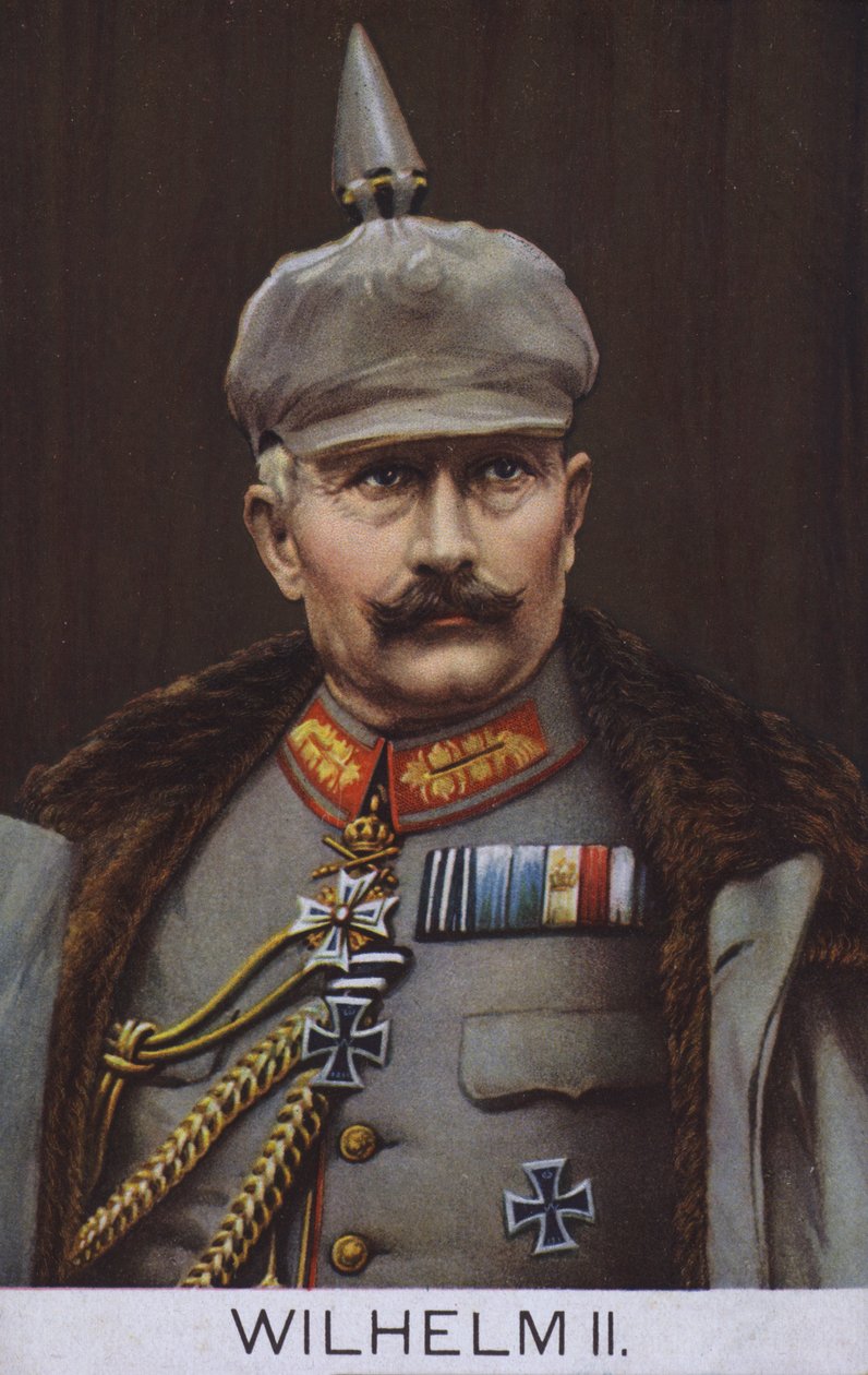 Cesarz Niemiec Wilhelm II w mundurze wojskowym (kolorowa litografia) autorstwa German School