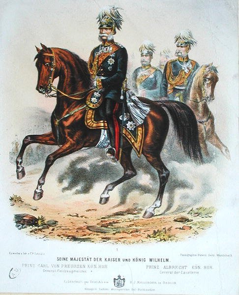 Kaiser Wilhelm I (1797-1888) na koniu autorstwa German School