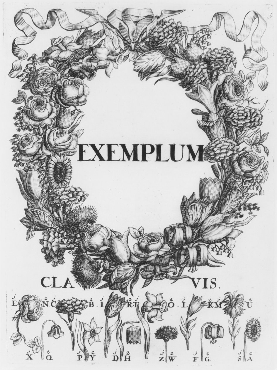 Język kwiatów, ilustracja z Cryptographia, czyli tajne pismo Johanna Balthasara Friderici, wydane w Hamburgu, 1685 autorstwa German School