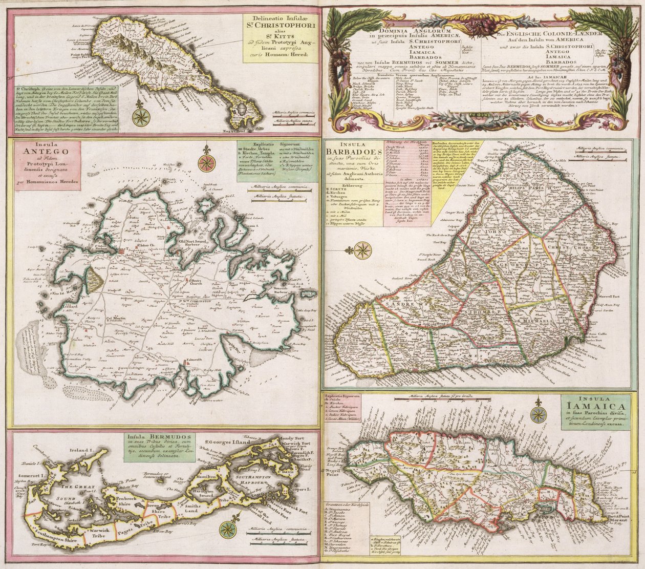 Mapa angielskich kolonii na Karaibach, wyd. Homanns Heirs, Norymberga, ok. 1750 (szczegóły patrz 101837-38) autorstwa German School