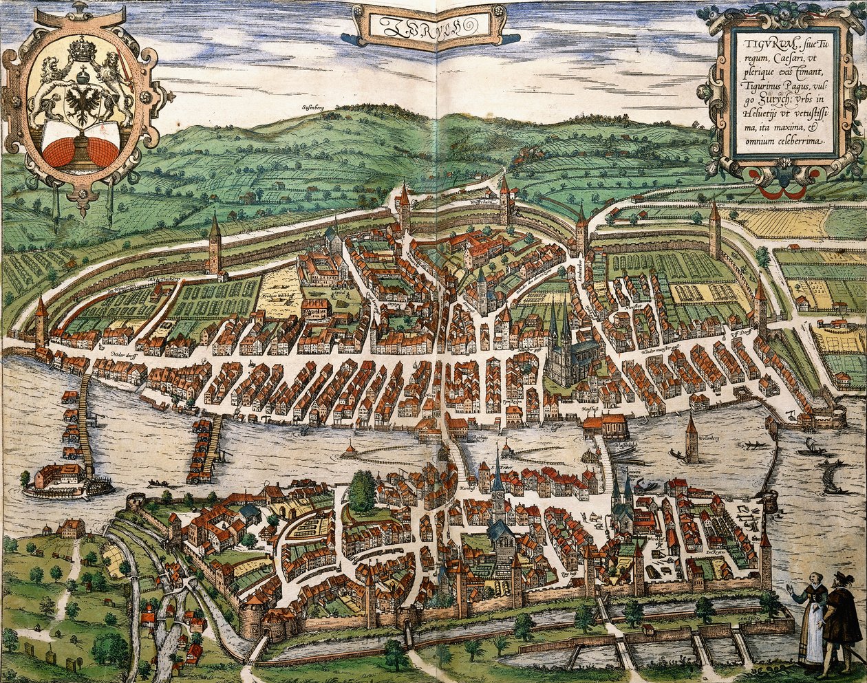 Mapa Zurychu, 1575 autorstwa German School